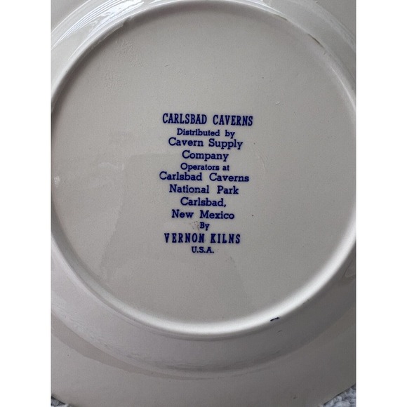 Vernon Kilns Carlsbad Caverns New Mexico Blue Transfer Ware Souvenir Plate 10.5" - Picture 3 of 6